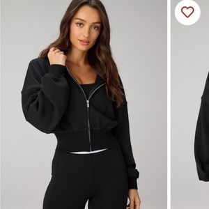Fabletics Black Cropped Zip-Up Hoodie